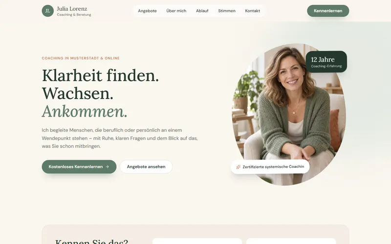 Startseite der Website Julia Lorenz Coaching am Desktop