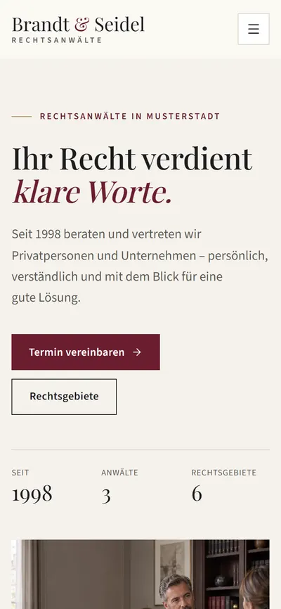Website Brandt & Seidel Rechtsanwälte auf dem Smartphone