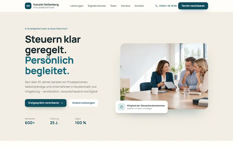 Startseite der Website Kanzlei Hollenberg am Desktop
