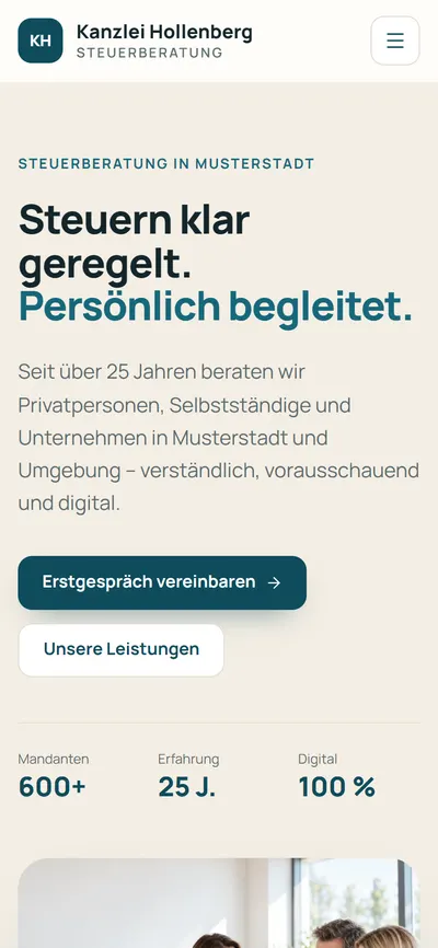 Website Kanzlei Hollenberg auf dem Smartphone