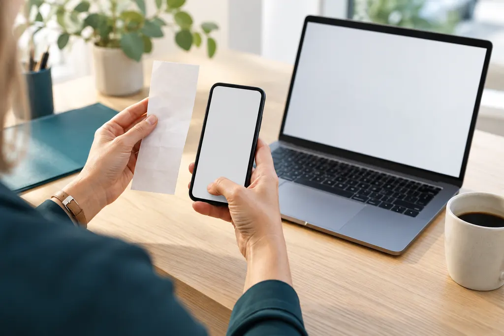 Beleg wird mit dem Smartphone fotografiert